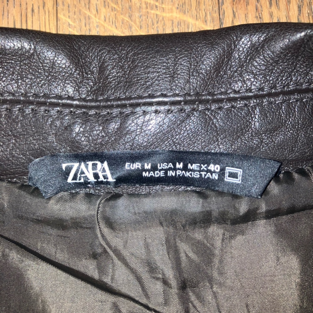 Zara Men’s Leather Bomber Jacket Size M - Picture 6 of 8